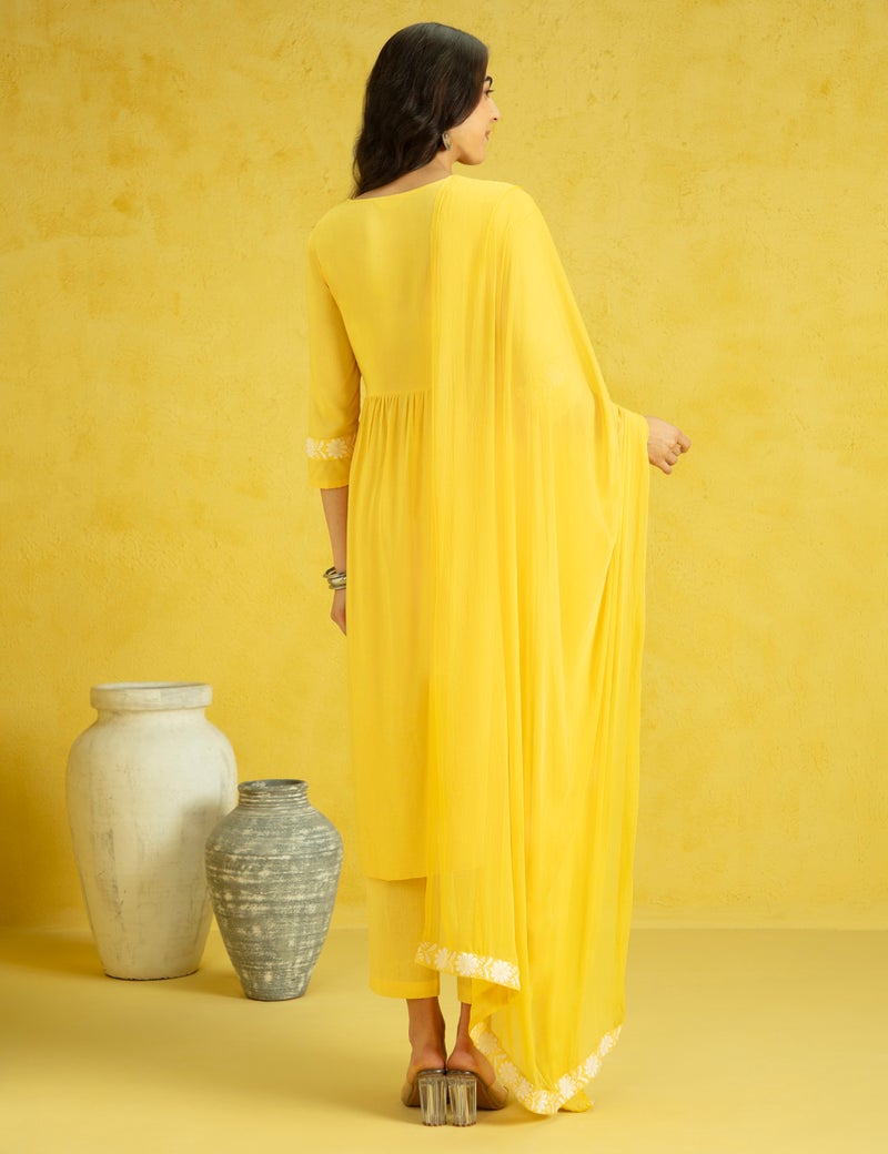 Kaari Women's Chikankari Kurta Set with Dupatta - A-line Fit | Chiffon Dupatta with Embroidered Band | Straight Pant with Side Pocket | Kurta Set For Women - Image 4